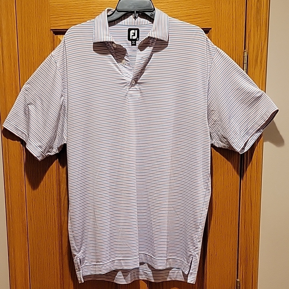 Men's Striped Polo Shirt - White and Gray